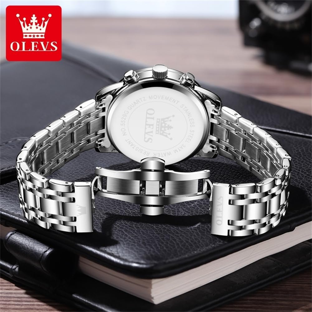 Stylish Men's Multifunction Waterproof Chronograph Watch - Luminous Multi Dial Stainless Steel Wrist Watch with Date - Perfect Gift for Him