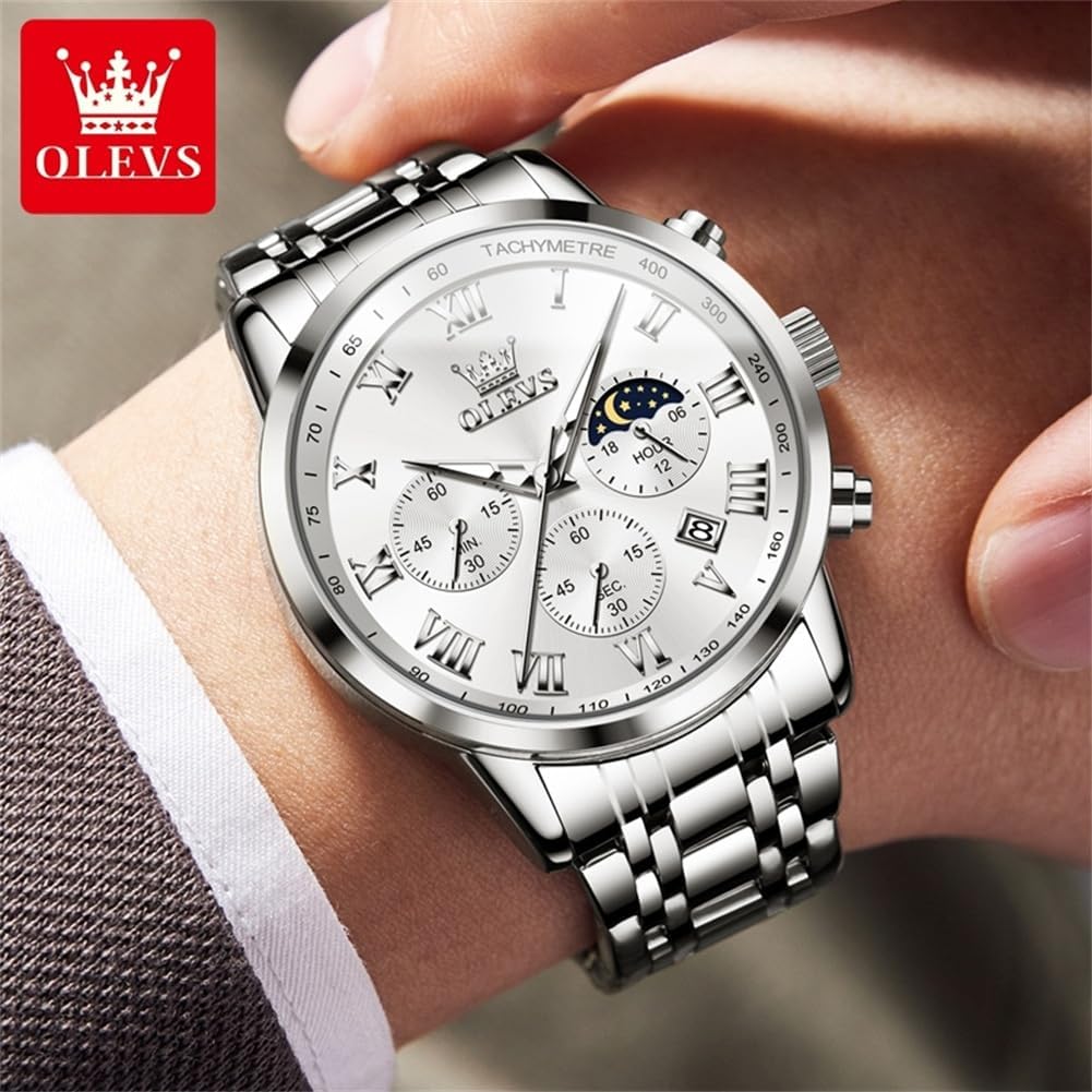 Stylish Men's Multifunction Waterproof Chronograph Watch - Luminous Multi Dial Stainless Steel Wrist Watch with Date - Perfect Gift for Him