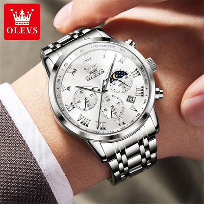 Stylish Men's Multifunction Waterproof Chronograph Watch - Luminous Multi Dial Stainless Steel Wrist Watch with Date - Perfect Gift for Him