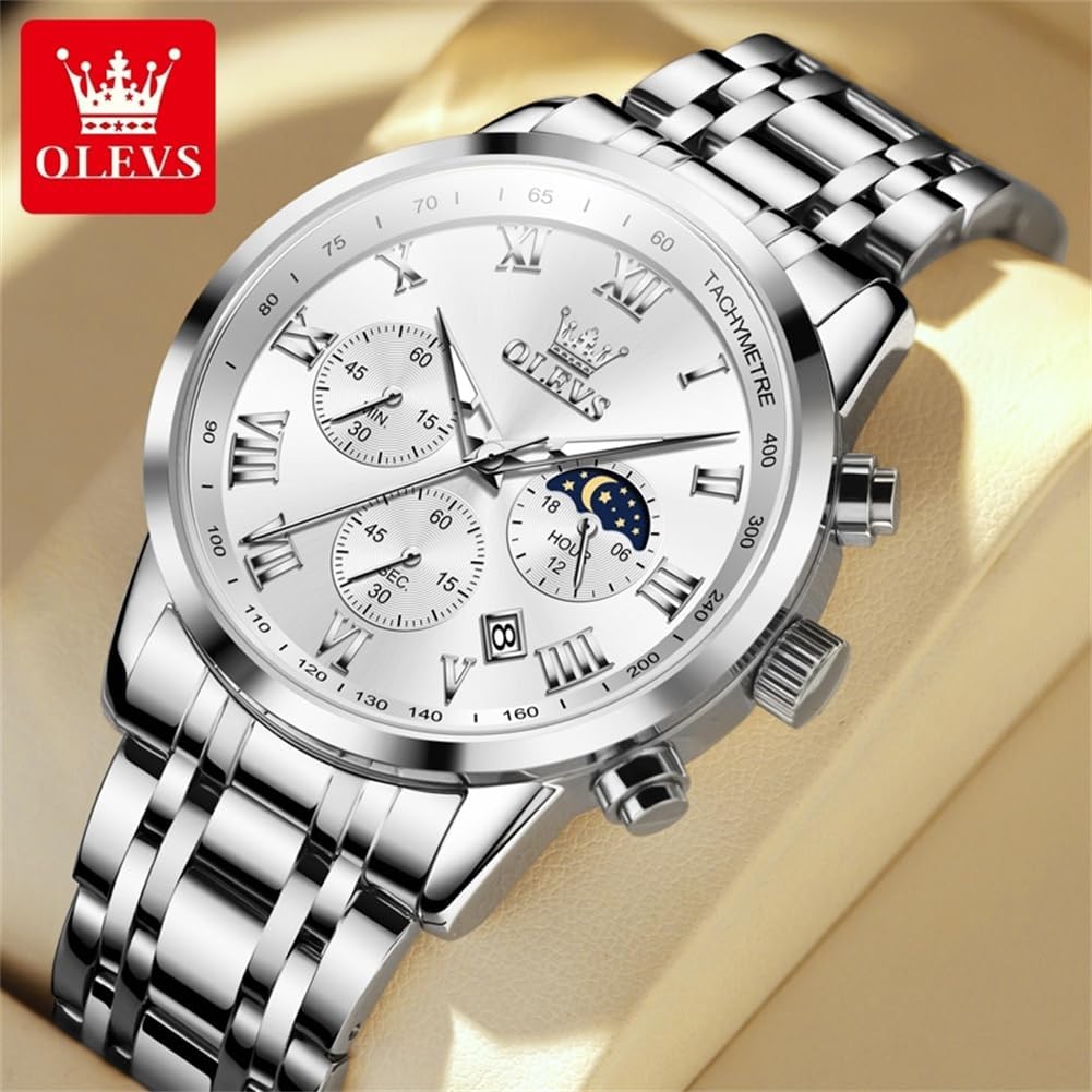 Stylish Men's Multifunction Waterproof Chronograph Watch - Luminous Multi Dial Stainless Steel Wrist Watch with Date - Perfect Gift for Him