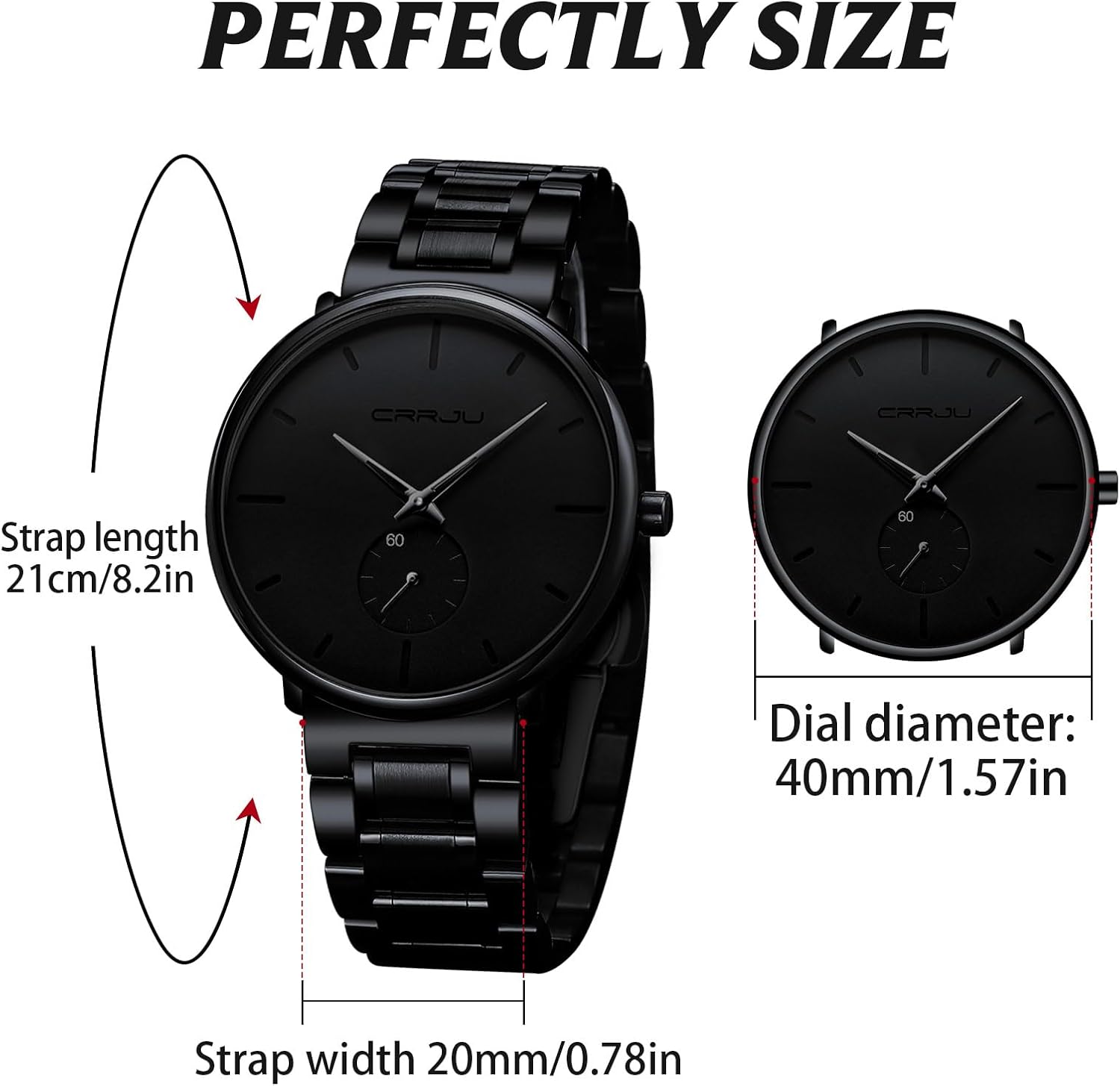 Mens Watches Ultra-Thin Minimalist Waterproof-Fashion Wrist Watch for Men Unisex Dress with Stainless Steel Band-Black Hands