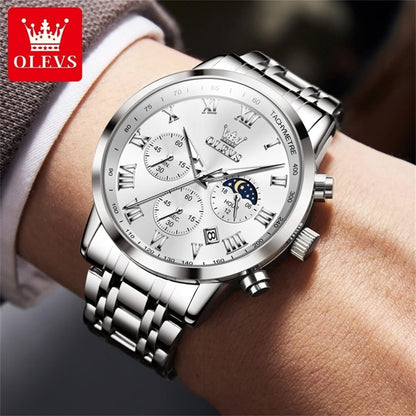 Stylish Men's Multifunction Waterproof Chronograph Watch - Luminous Multi Dial Stainless Steel Wrist Watch with Date - Perfect Gift for Him