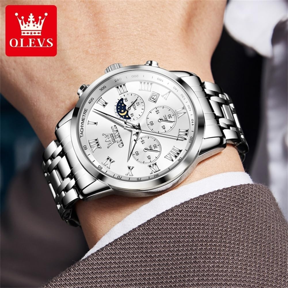 Stylish Men's Multifunction Waterproof Chronograph Watch - Luminous Multi Dial Stainless Steel Wrist Watch with Date - Perfect Gift for Him