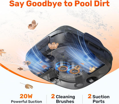 Cordless Robotic Pool Cleaner, Lasts 90 Min, Automatic Vacuum for Above-Ground Pools up to 860 Sq.Ft, Portable, Self-Parking, Orange