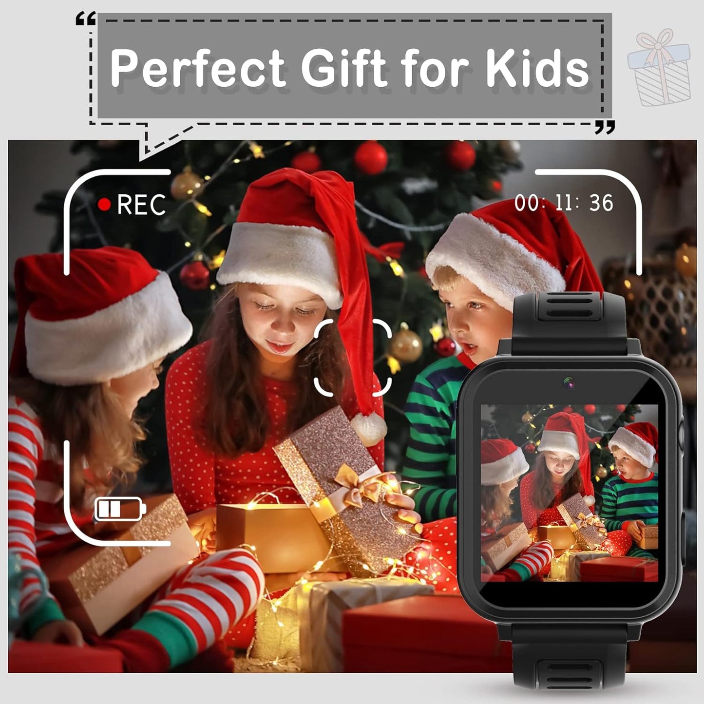 Smart Watch for Kids, Smart Watch Toys with 24 Games Camera Video Recorder Music Alarm Calculator Calendar Flashlight Stopwatch Pedometer Gift Toys for 3-12 Years Old Boys and Girls (Black)