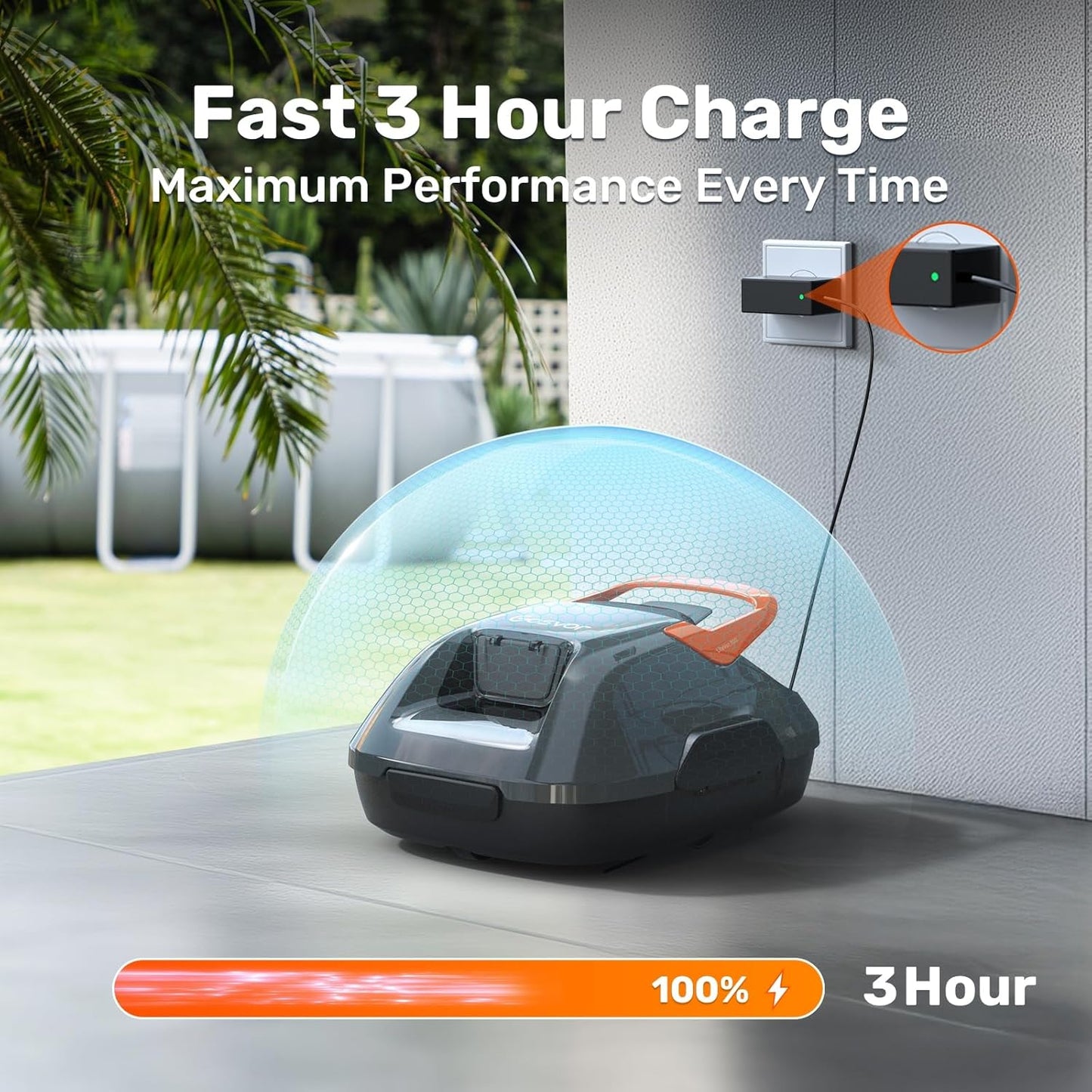 Cordless Robotic Pool Cleaner, Lasts 90 Min, Automatic Vacuum for Above-Ground Pools up to 860 Sq.Ft, Portable, Self-Parking, Orange