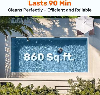 Cordless Robotic Pool Cleaner, Lasts 90 Min, Automatic Vacuum for Above-Ground Pools up to 860 Sq.Ft, Portable, Self-Parking, Orange