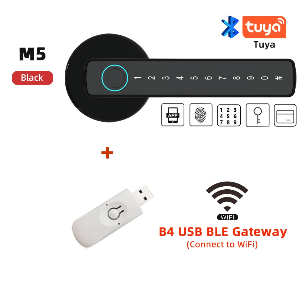 M5 Tuya BLE Fingerprint Door Lock Digital Electronic Lock with Password/Key/Ic Card/ Smartlife/ Tuya APP Unlock