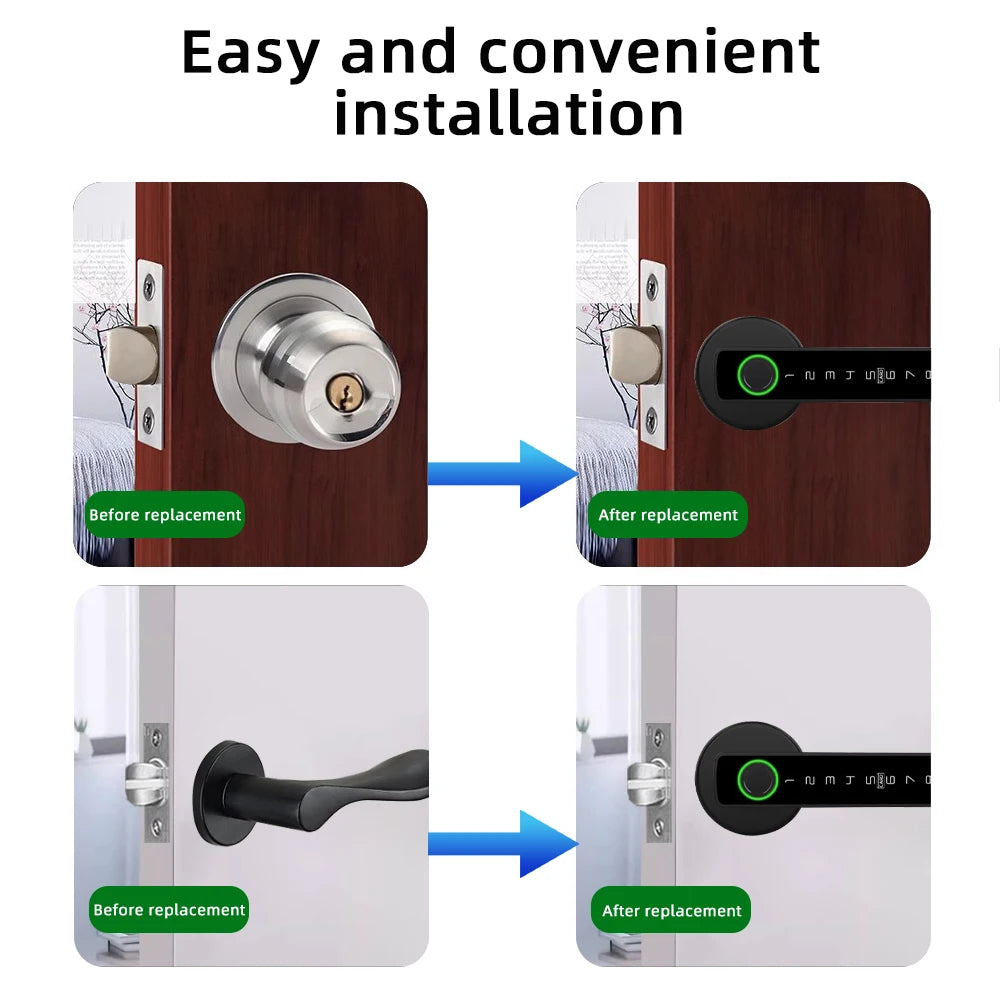 M5 Tuya BLE Fingerprint Door Lock Digital Electronic Lock with Password/Key/Ic Card/ Smartlife/ Tuya APP Unlock