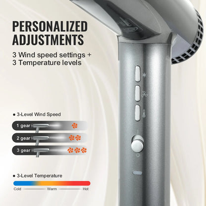 VEVOR Professional Hair Dryer with 3.0 Million Negative Ions, 98,000 RPM Brushless Motor, Multiple Temperature and Speed Settings, Lightweight Design with Nozzles and Diffuser for Home and Travel Use