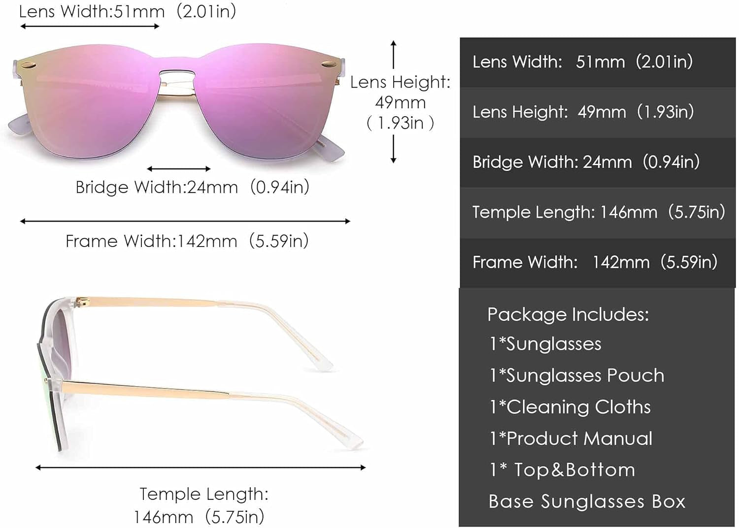 Trendy Rimless Mirrored Sunglasses Reflective Sun Glasses for Women Men