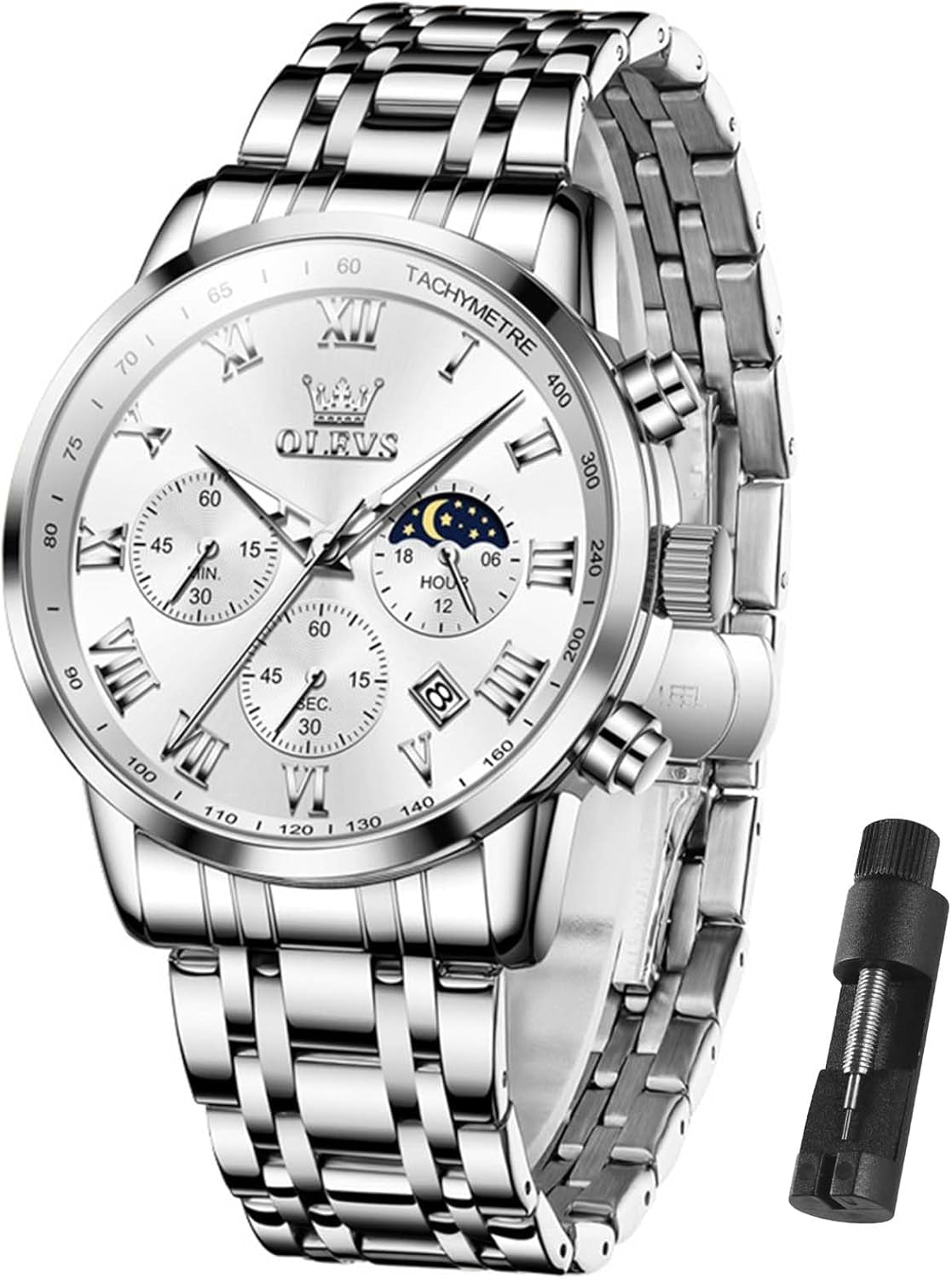 Stylish Men's Multifunction Waterproof Chronograph Watch - Luminous Multi Dial Stainless Steel Wrist Watch with Date - Perfect Gift for Him